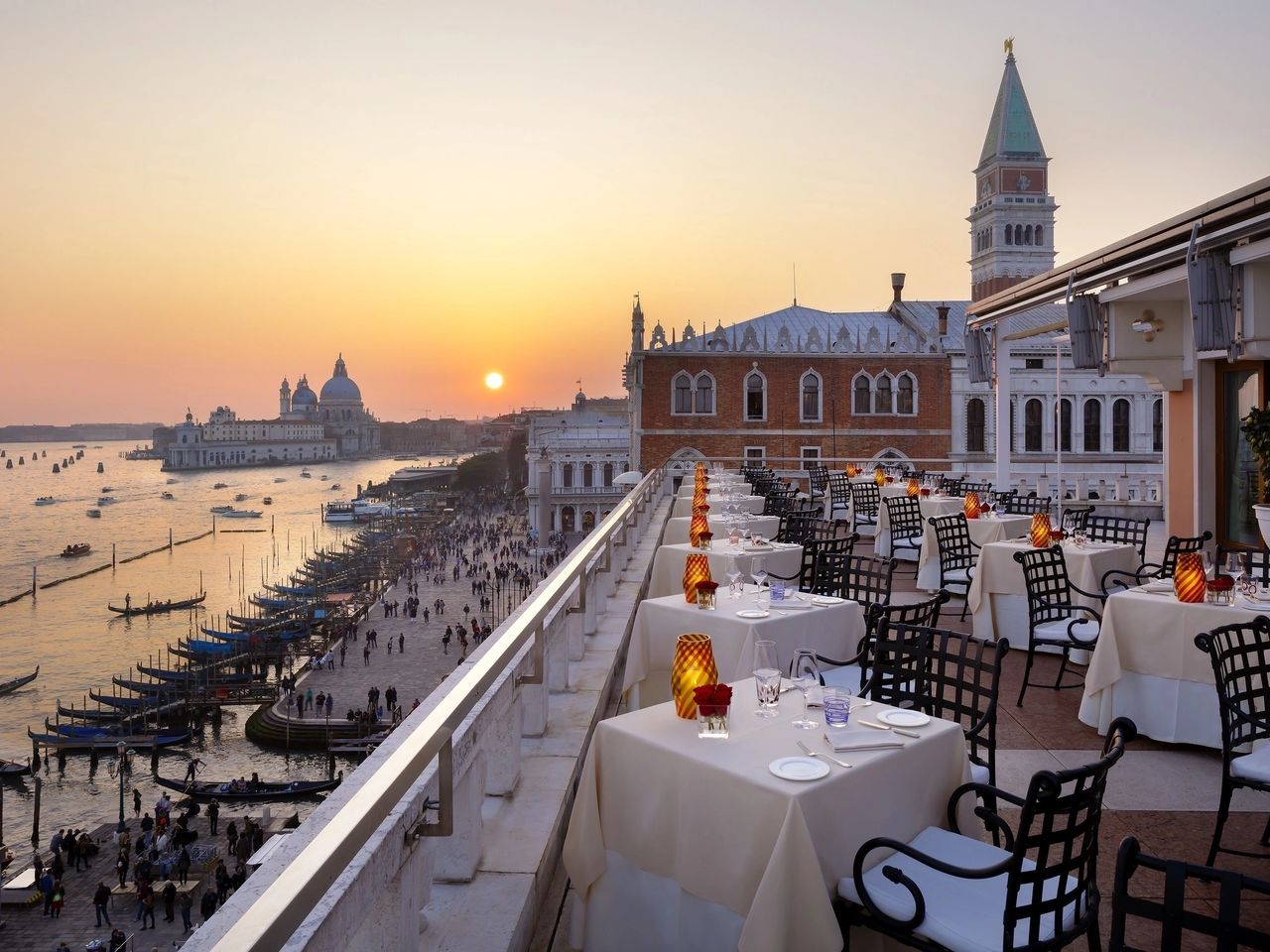 Panoramic Grand Canal views from the rooftop terrace at Terrazza Danieli. Panoramic Grand Canal views from the rooftop terrace at Terrazza Danieli.