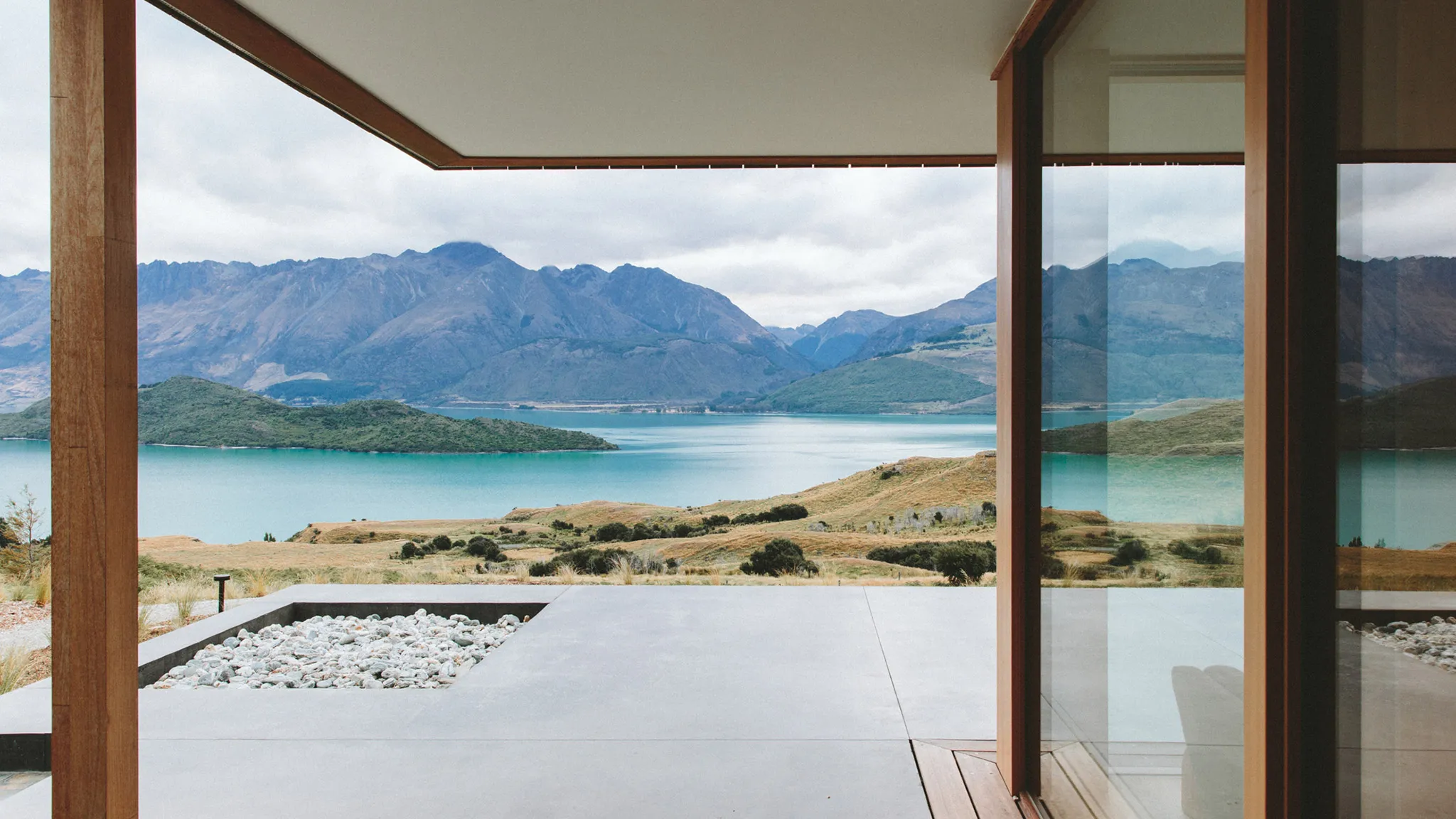 View3-AroHaWellnessRetreat-NewZealand-CRHotel Stunning lake and mountain view from patio.