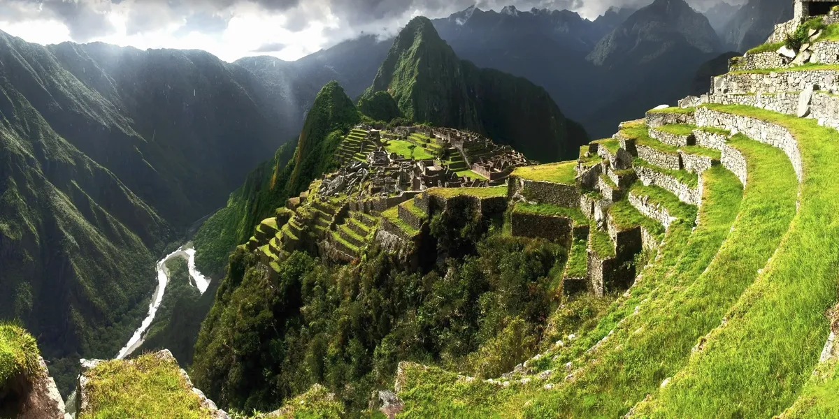 Machu Picchu ruins in the Andes Mountains.