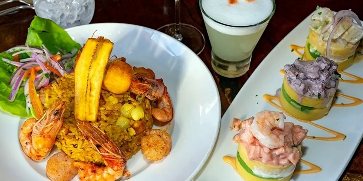 Peruvian seafood and causa dishes.